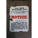 Small enamel Coal Mining Regulations Act Notice sign (22.5cm x 30.5cm)