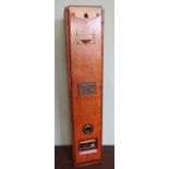 Light wood and brass mounted penny slot dispensing machine, Lockerby's Patent (16.5cm x 13cm x 81cm)