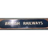 Large enamel sign mounted on wooden plinth with enamel transfer painted British Railways detail (