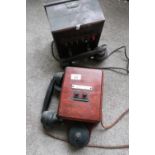 Vintage mahogany cased wall mounted telephone with bell and receiver and another similar