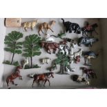 Selection of various Britains and other vintage metal animal and wildlife figures including rhino,