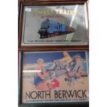 Framed and mounted reproduction Frank Newbold North Berrick Railway advertising poster and a