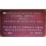 Heavy cast metal railway notice 'Shropshire Union Railways And Canal Company Notice This Path On