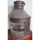 Copper ships starboard light with traces of makers plaque