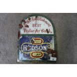 Vintage enamel advertising sign for Hudson Soap (26.5cm x 34.5cm)