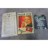 Dutton's Vault Prices Blackburn Brewery April 1959 tin sign, tin Boule D'or advertising sign, and