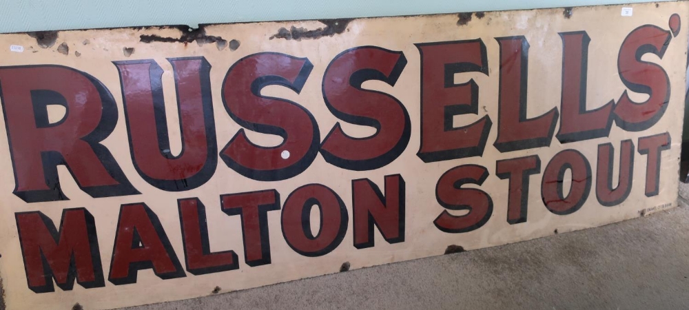 Russell's Maltons Stout enamel advertising sign (183.5cm x 60.5cm)