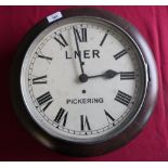 Single fusee mahogany cased wall clock with later added transferred detail for LNER Pickering