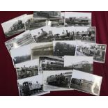 Collection of various black and white photographic and postcard prints of tanks and locomotives
