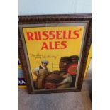 Pressed tin Russell's Ale of Malton advertising sign (53cm x 74cm)