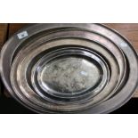 Set of four graduating silver plated oval serving platters marked LNER by Walker & Hall Sheffield (