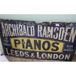 Vintage enamel advertising sign for Archibald Ramsden Pianos, Leeds and London (107cm x 61cm)