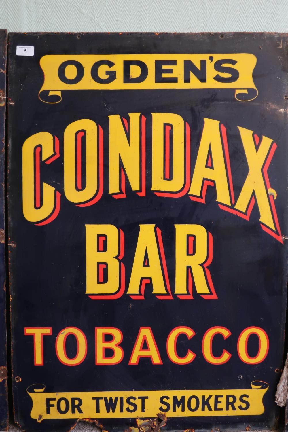 Vintage enamel advertising sign for Ogden's Condax Bar Tobacco (61cm x 91cm)