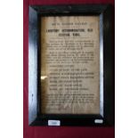 Victorian framed North Eastern Railway notice for Lavatory Accommodation Old Station York dated