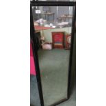 Rectangular ebonised railway carriage internal mirrored and glazed panel (44cm x 131cm)