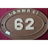 Oval cast metal bridge plate L&NWR Co No. 62 (45cm x 30cm)