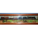 Framed and mounted OO gauge display of Princess Victoria BR46205 locomotive with goods wagons (width