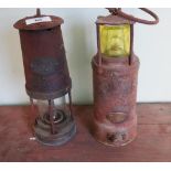 Newcastle Upon Tyne miners lamp no.291 and another miners type lamp with brass plaque no.791 base