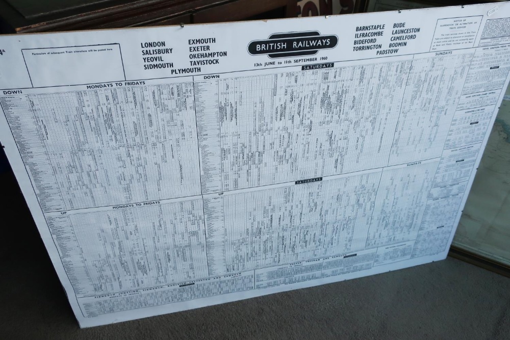 Framed British Railways 13th June - 11th September 1960 London to Plymouth timetable (114cm x 80cm)