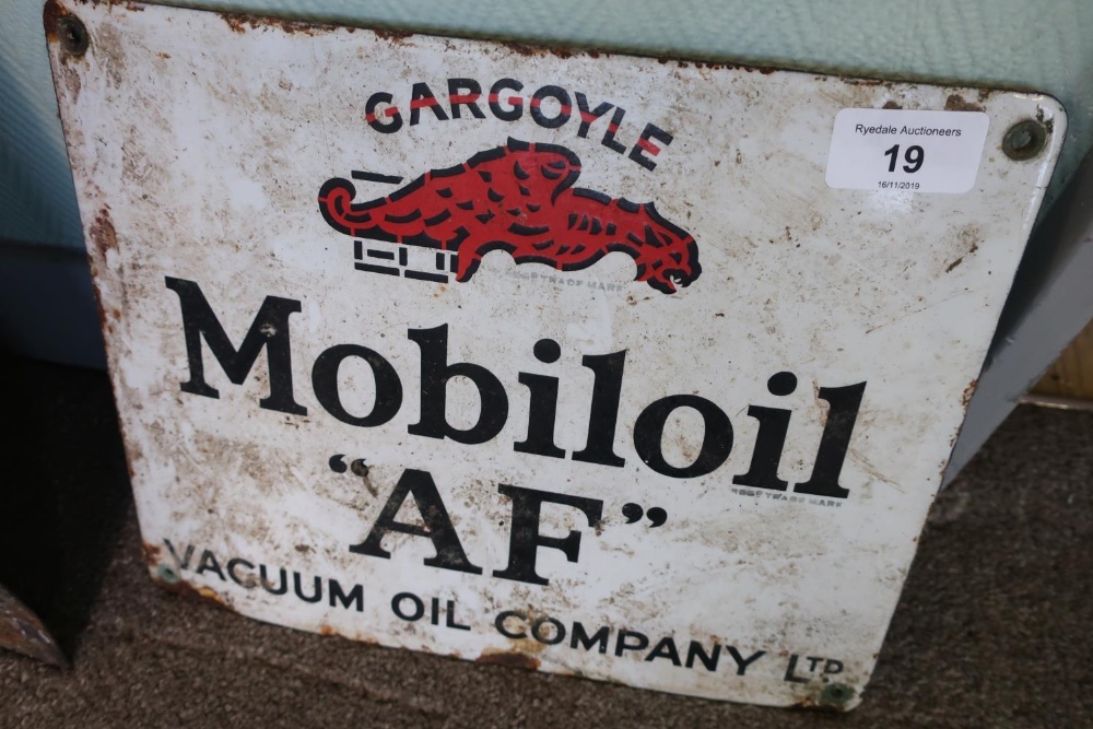 Small enamel advertising sign for Gargoyle Mobiloil Vacuum Oil Company Ltd (28.5cm x 23cm)