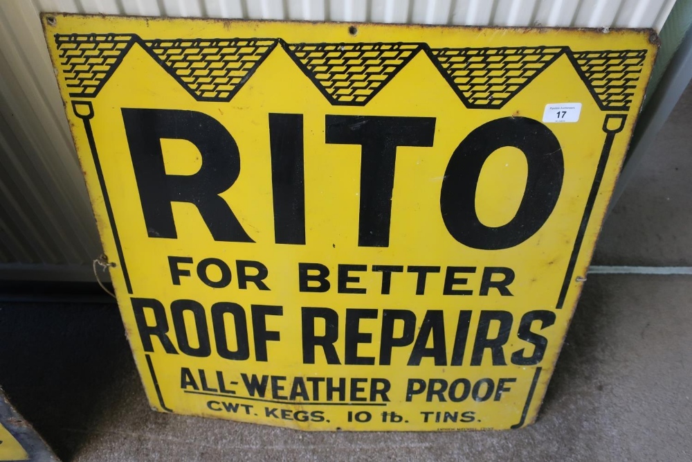 Enamel advertising sign for Rito For Better Roof Repairs All-Weather Proof CWT.KEGS 10lb Tins (