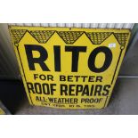 Enamel advertising sign for Rito For Better Roof Repairs All-Weather Proof CWT.KEGS 10lb Tins (