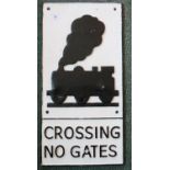 Large rectangular cast metal Railway Crossing No Gates sign (59cm x 29cm)