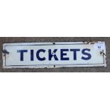 Enamel blue on white Tickets sign (35.5cm x 9cm)