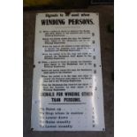 Enamel mining sign 'Signals To Be Used When Winding Persons' (38cm x 66cm)