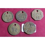 Collection of five various Bradford and other corporation pay tokens