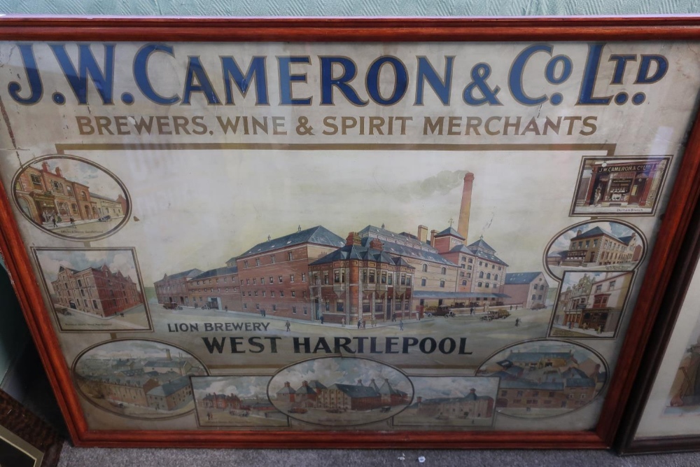 Framed and mounted J.W.Cameron & Co Ltd Brewers, Wine and Spirit Merchants, Lion Bury Hartlepool