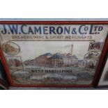 Framed and mounted J.W.Cameron & Co Ltd Brewers, Wine and Spirit Merchants, Lion Bury Hartlepool
