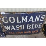 Vintage enamel advertising sign for Colman's Wash Blue For Snow White Linen (61cm x 40.5cm)