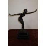Large deco style bronze figure of a dancing girl on stepped marble base (height 48cm)