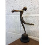 Early 20th C gilded bronze figure of a naked lady, mounted on pedastal base marked Lorenzl (height