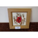 Framed and mounted Moorcroft poppy pattern ceramic tile (14cm x 14cm including framed)