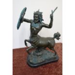 Modern bronze figure of a Centaur with sword and oval snake entwined shield, mounted on marble