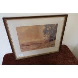 Framed and mounted Fred Lawson landscape watercolour (53cm x 43.5cm including frame)