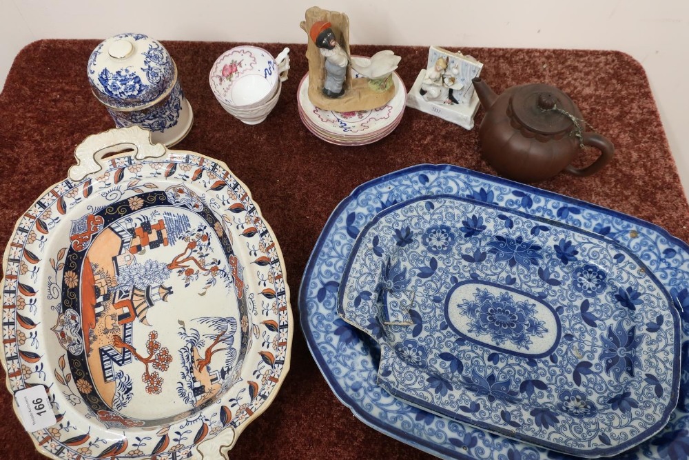 Selection of 19th C and later ceramics including blue and white serving platters, novelty Landlord