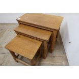 Nest of three Rabbit Man of Wetwang Yorkshire oak graduating occasional tables