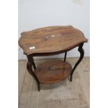 Victorian rosewood inlaid two tier occasional table with central inlaid panel (61cm x 41cm x 70cm)