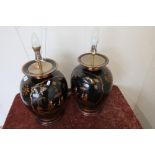 Pair of quality modern chinoiserie Chinese style table lamps (height 55cm) (flexes cut)