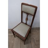 Edwardian mahogany inlaid chair with upholstered seat and back panel with inlaid pierced back