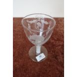 19th C large spiral rummer glass with white spiral twist stem and circular base with pontil mark,