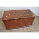 Victorian stained and grained blanket box with hinged top with internal candle box and stepped