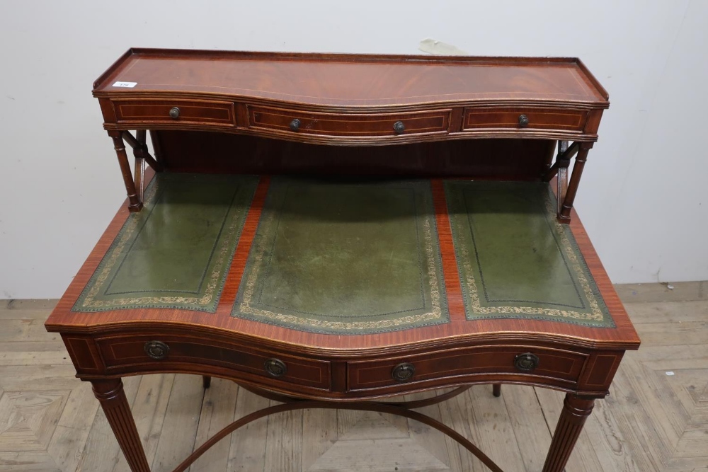 Superb quality reproduction mahogany serpentine front ladies writing desk with raised back with