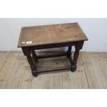 Oak joint type stool with carved detail (52cm x 26cm x 48cm)