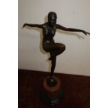 Large Art Deco style bronze figure of a dancing girl on marble base (height 56cm)