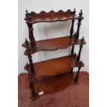 19th C mahogany three tier shelf unit on turned supports (49cm x 65cm)