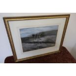 Framed and mounted watercolour of horses ploughing by E. Pmellhenney? (58cm x 47cm)